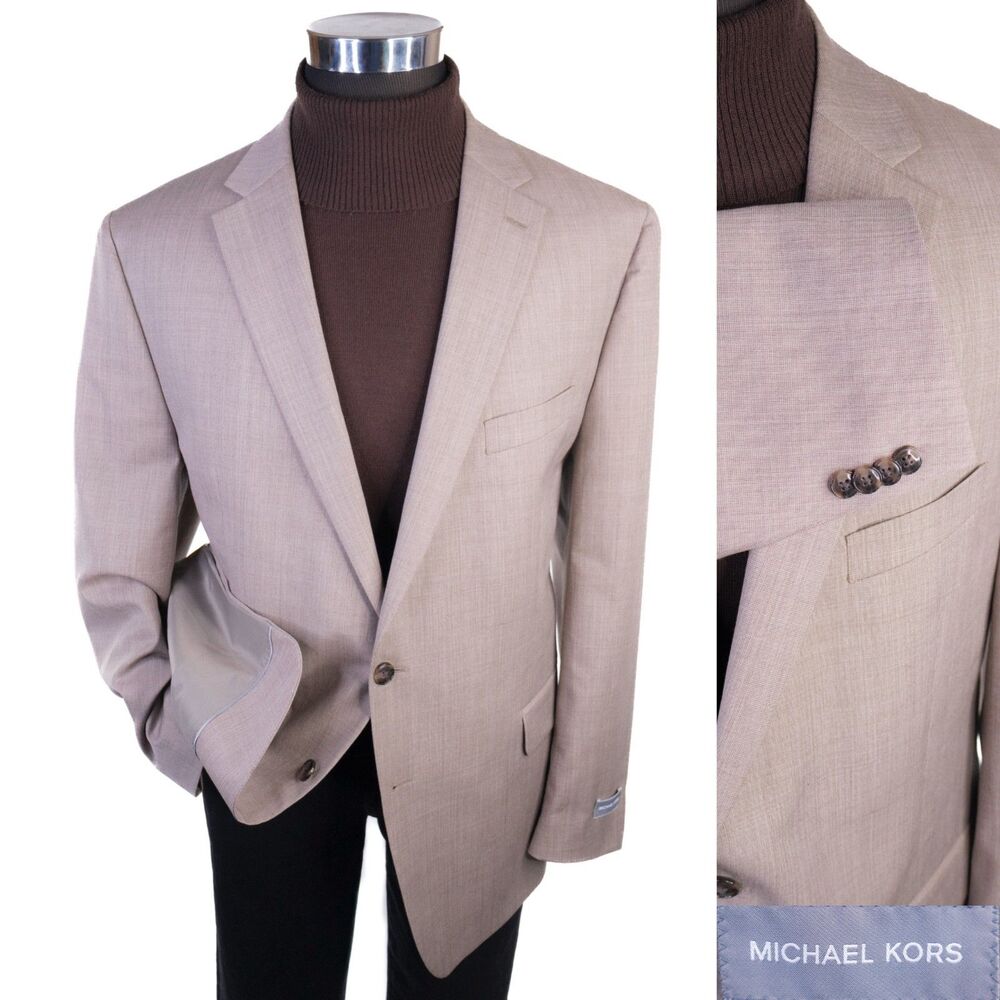 Michael Kors Blazer Sport Coat Sz 48R Beige Wool Blend Two Button Jacket